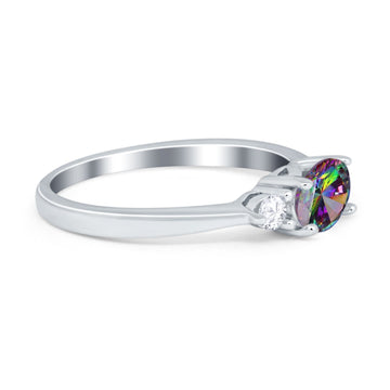 Three Stone Oval Engagement Ring Simulated Rainbow CZ 925 Sterling Silver